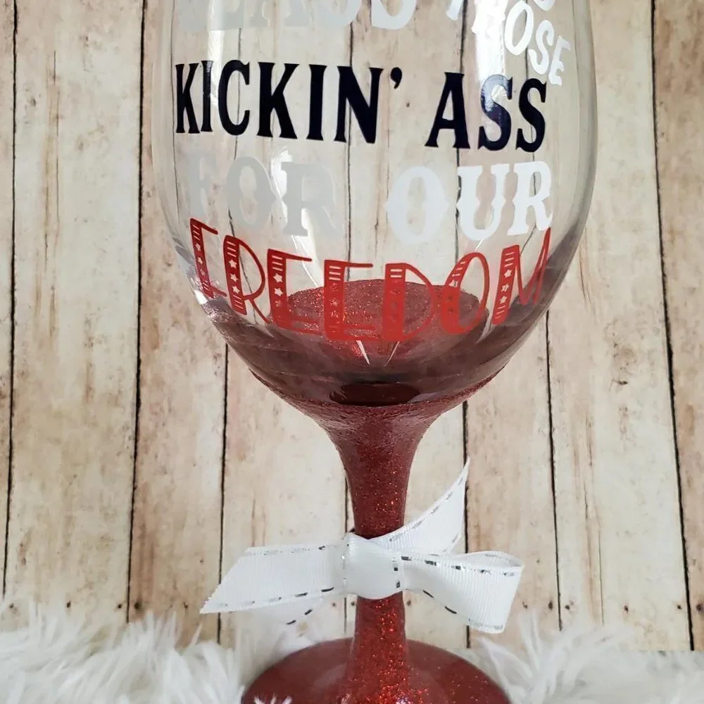 Red White And Blue Wine Tumbler,  Patriotic Glass, Remembrance Gift